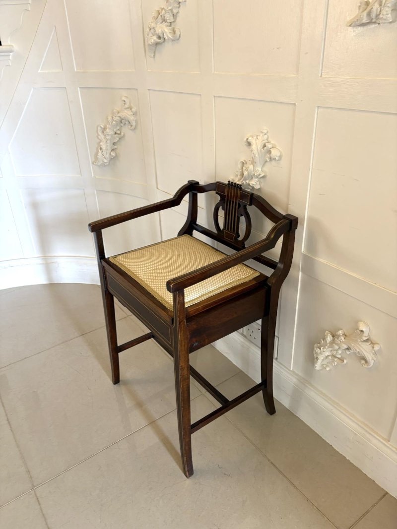 Antique Edwardian Mahogany Inlaid Piano Stool - Image 5
